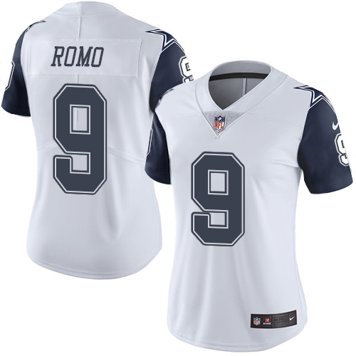 Women's Elite Tony Romo Nike Jersey White - #9 Rush NFL Dallas Cowboys